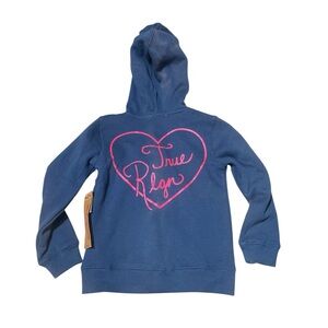 True Religion Logo Full Zip Hooded Sweater Girls Sz 5 Flaws